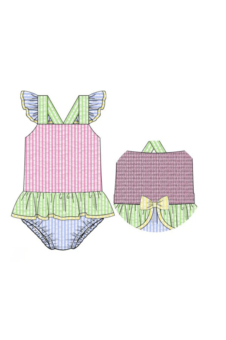 Color Block Seersucker Ruffle Swimsuit - Image 4