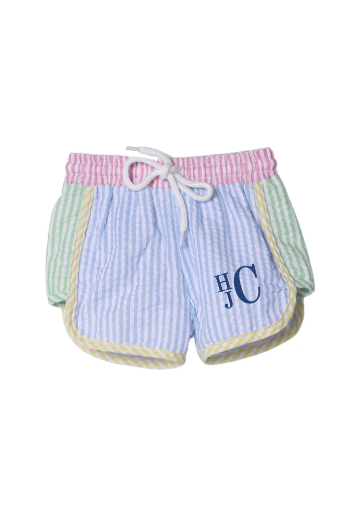 Color Block Seersucker Swim Trunks