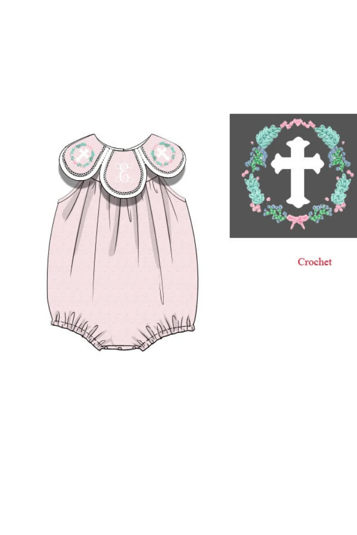 Crochet Cross Pink Swiss Dot Monogram Tulip Bubble - Image 2