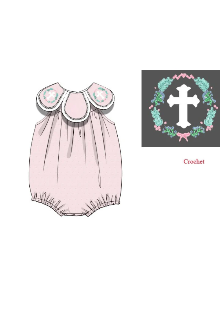 Crochet Cross Pink Swiss Dot Monogram Tulip Bubble - Image 3