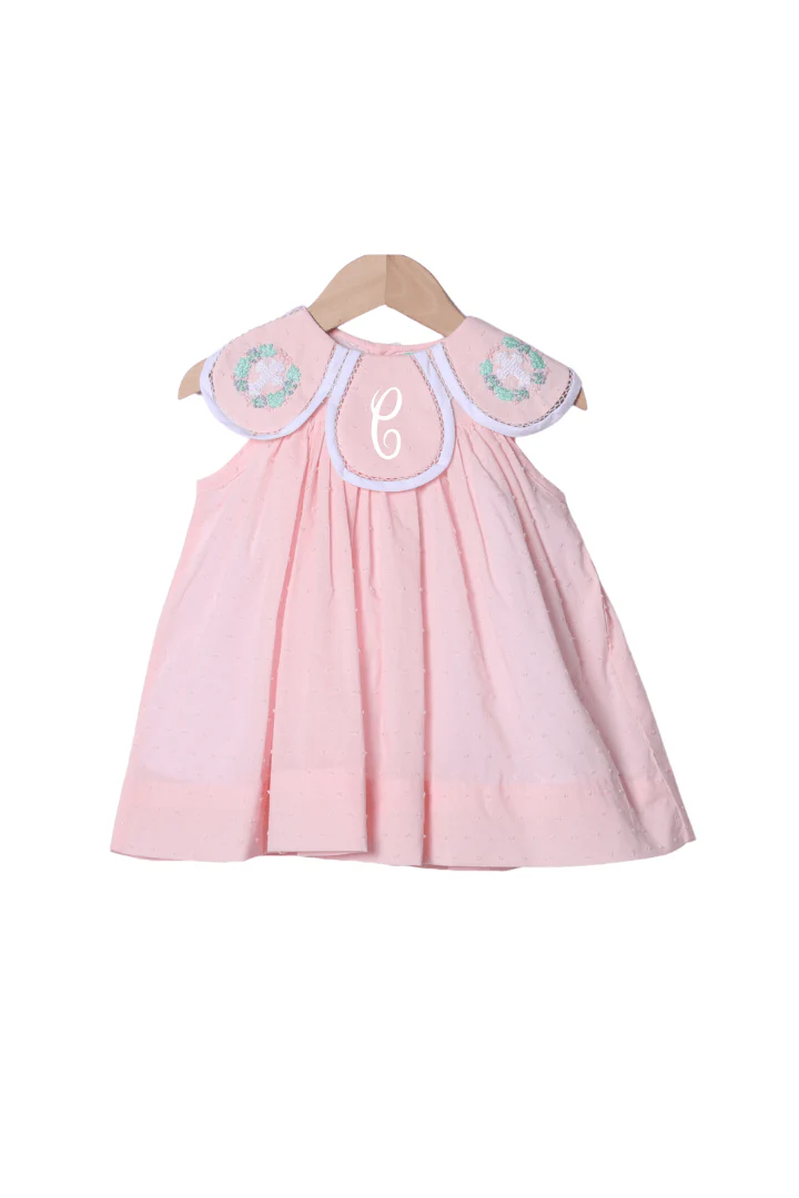 Crochet Cross Pink Swiss Dot Monogram Tulip Dress