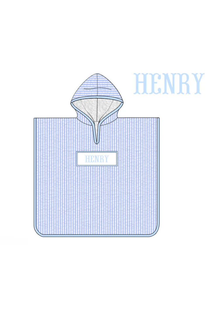 Pre- Order Custom Name Smocked Blue Seersucker Coverup