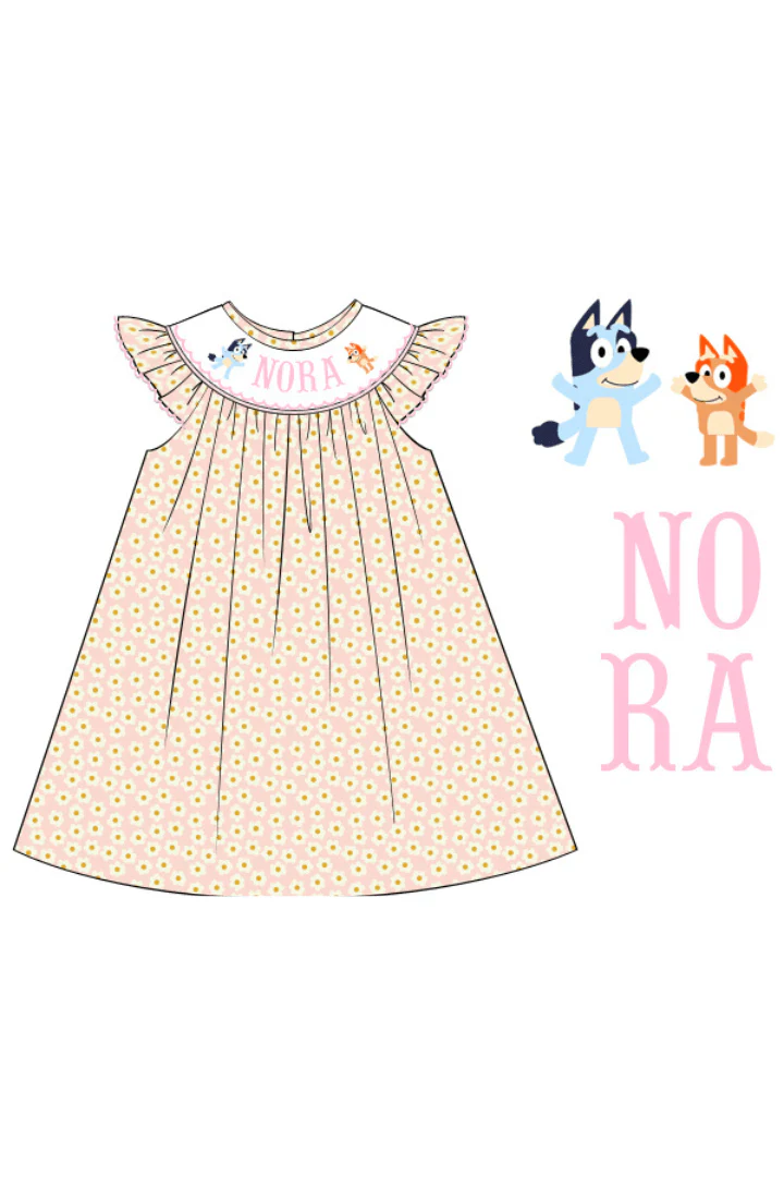 Pre-Order Custom Name Smocked Puppy Pink Daisy Dress