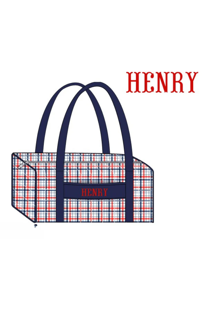 Pre-Order Custom Name Blue and Red Plaid Luggage - Image 4
