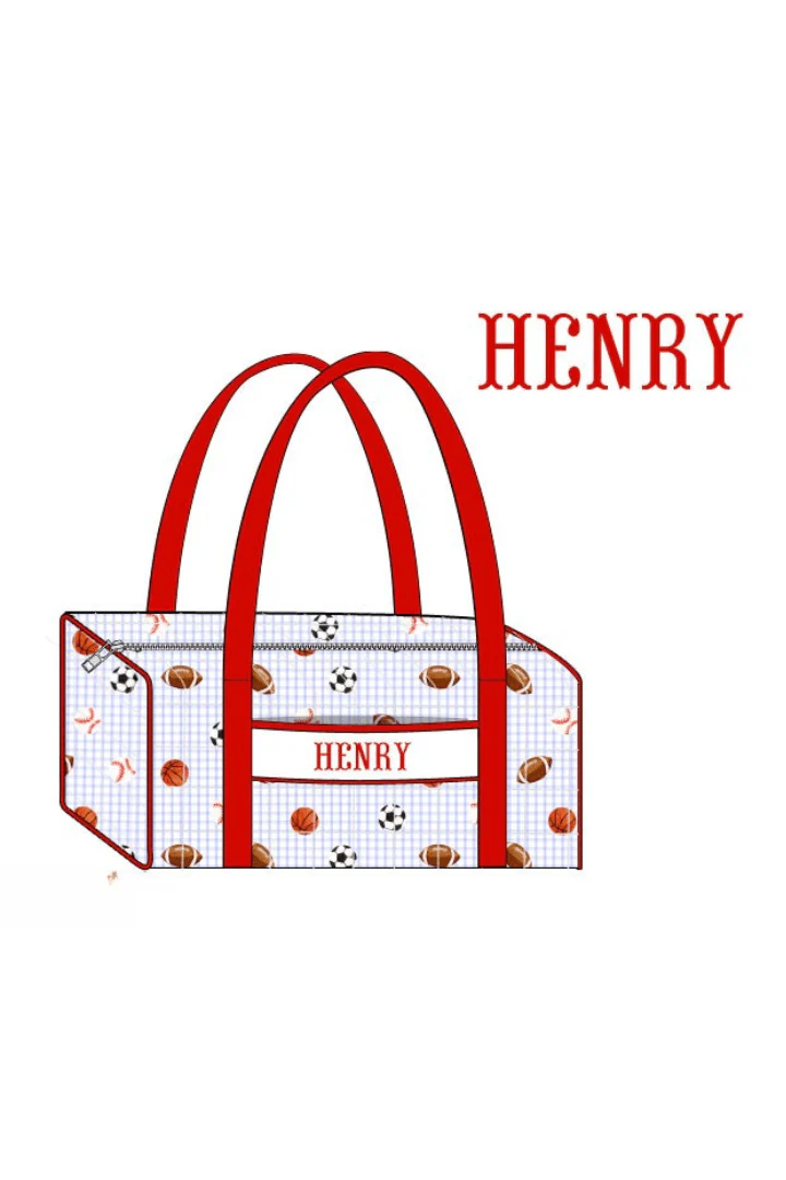 Pre-Order Custom Name Blue Windowpane Sports Luggage - Image 4