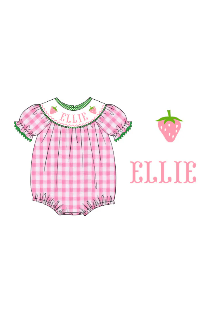 Pre-Order Custom Name Pink Gingham Strawberry Bubble