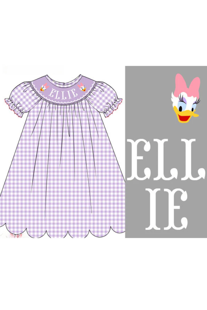 Pre-Order Custom Name Smock Purple Gingham Dress