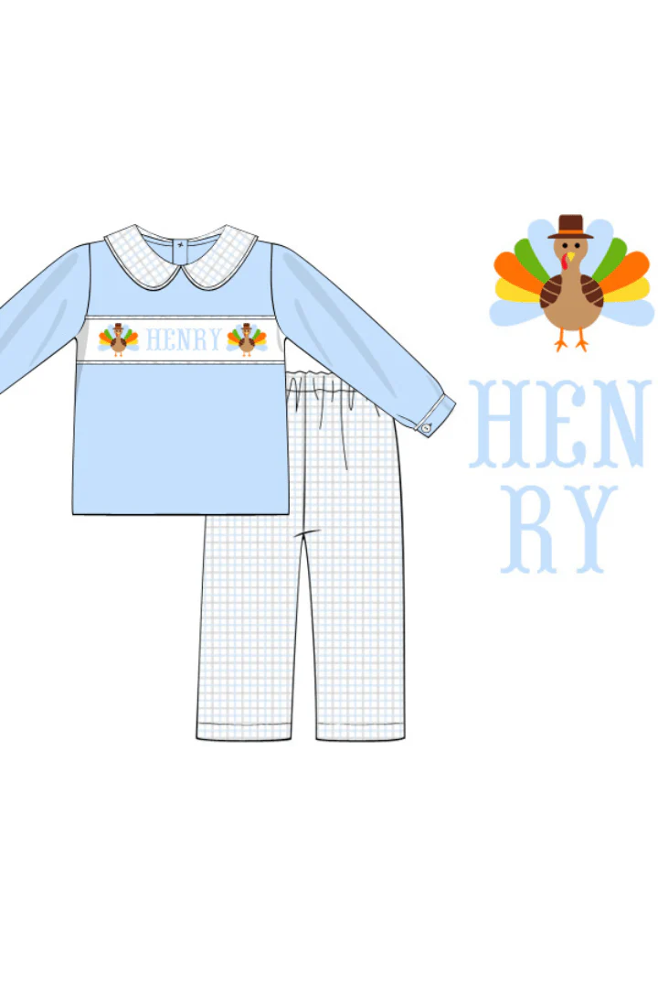 Pre-Order Custom Name Windowpane Turkey Pants Set