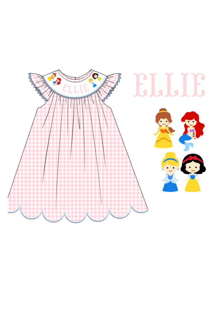 Pre-Order Custom Name Smocked Princess Pink Gingham Dress