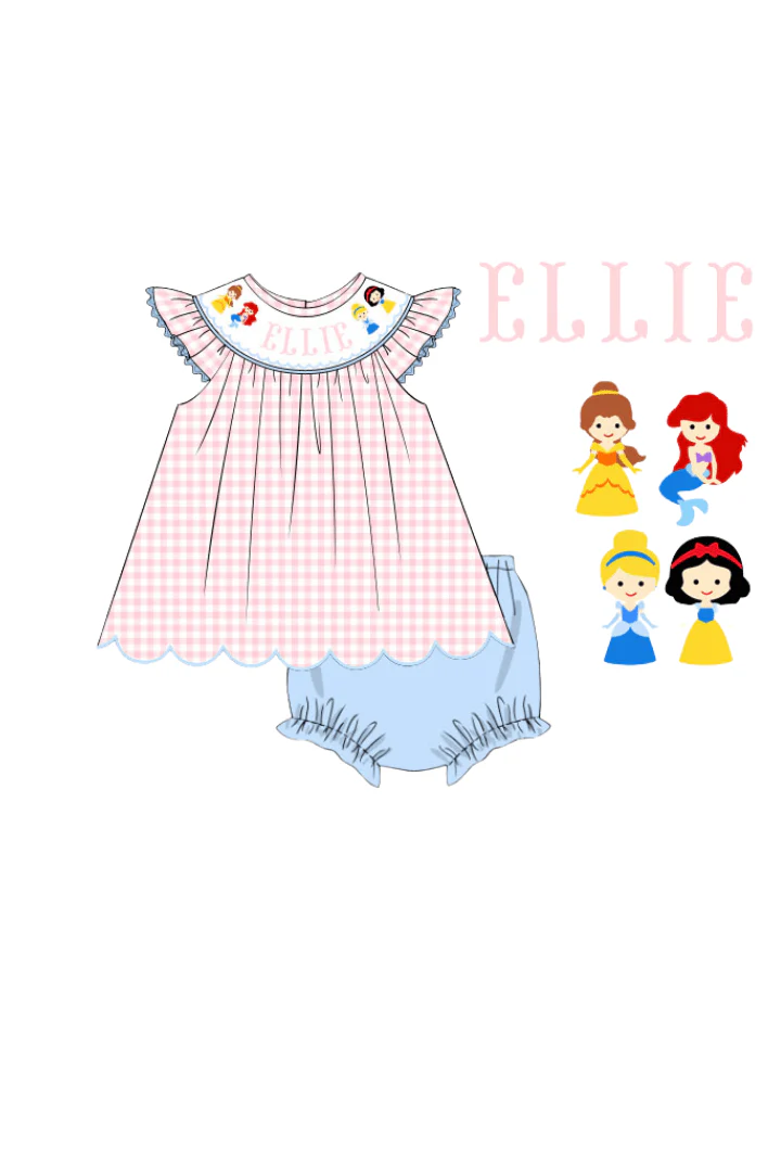 Pre-Order Custom Name Smocked Princess Pink Gingham Set