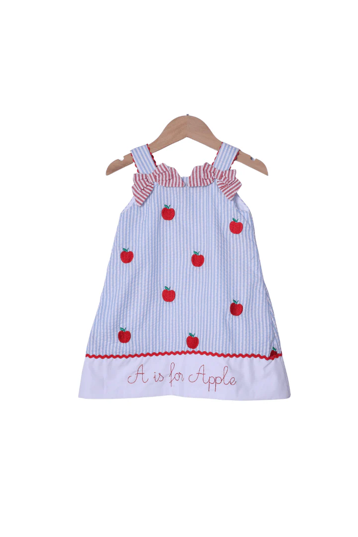 Embroidered A is for Apple Seersucker Dress