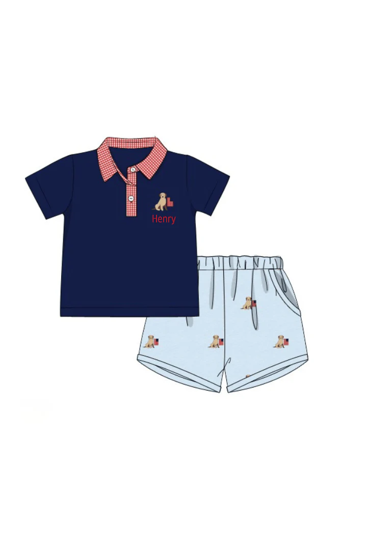 Embroidered American Pup Polo Short Set - Image 3