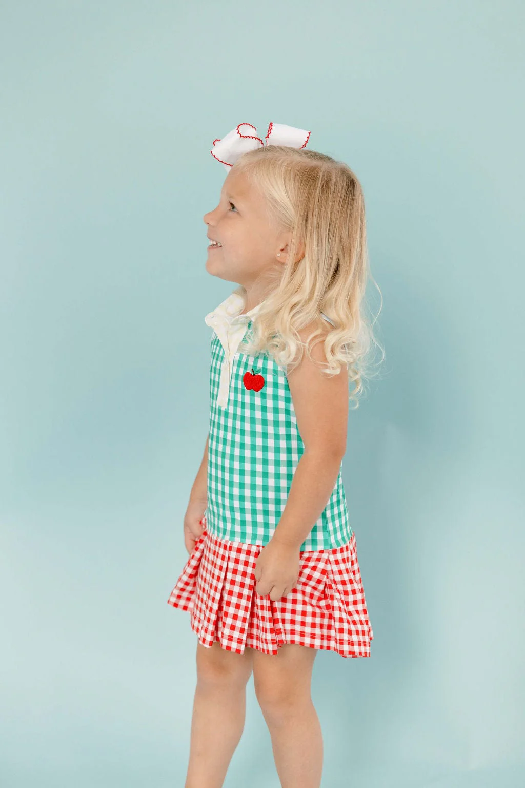 Embroidered Apple Color Block Gingham Tennis Dress - Image 2