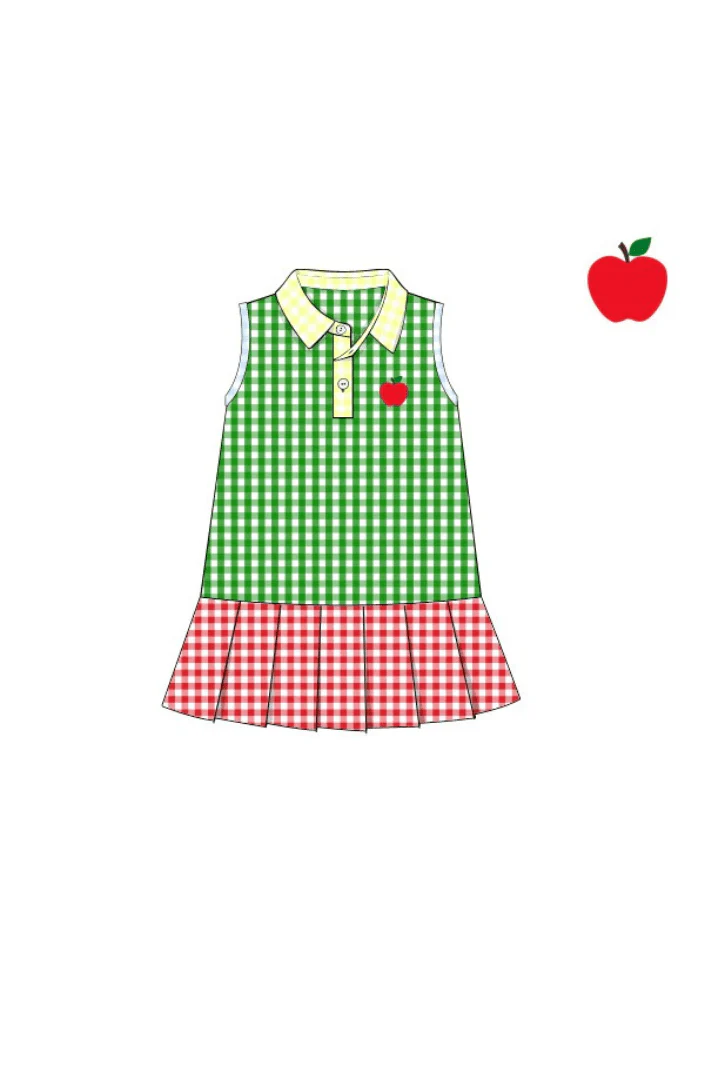 Embroidered Apple Color Block Gingham Tennis Dress - Image 3