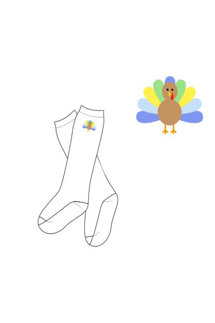 Embroidered Blue Turkey Socks