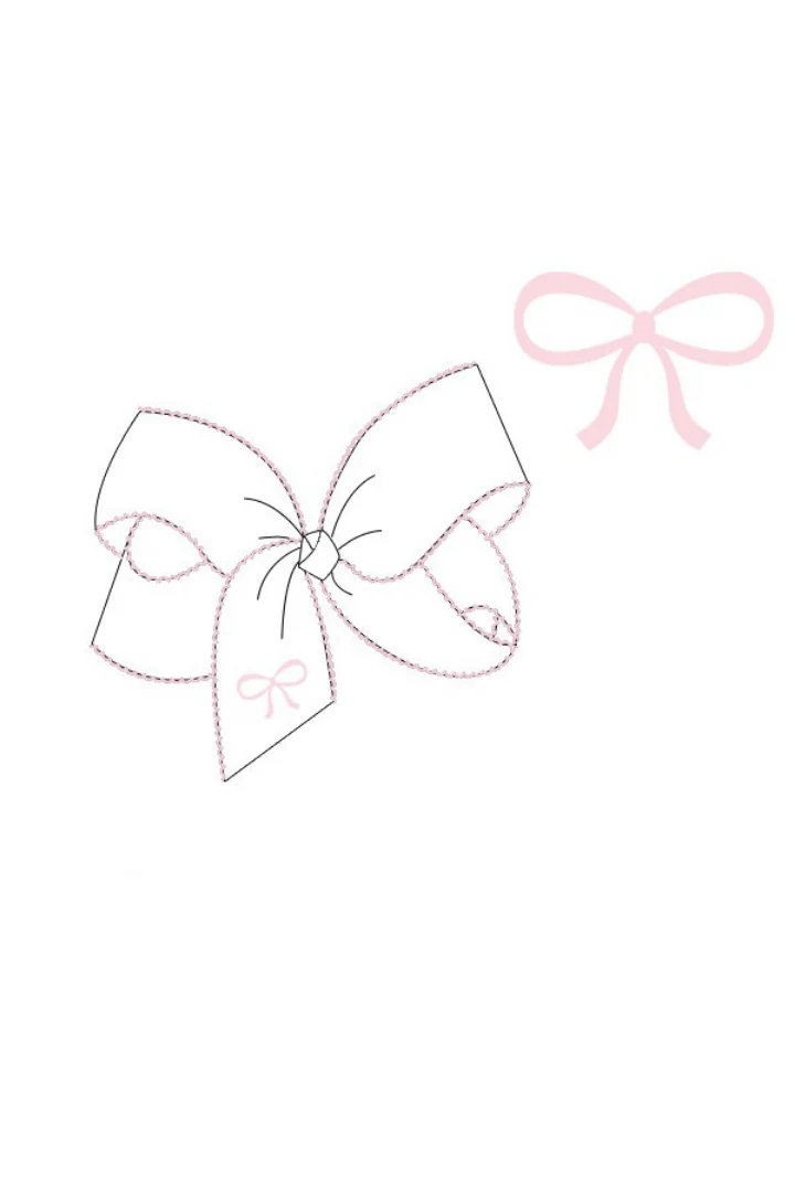 Embroidered Bow Scalloped Edge Grosgrain Bow White/Pink - Image 2