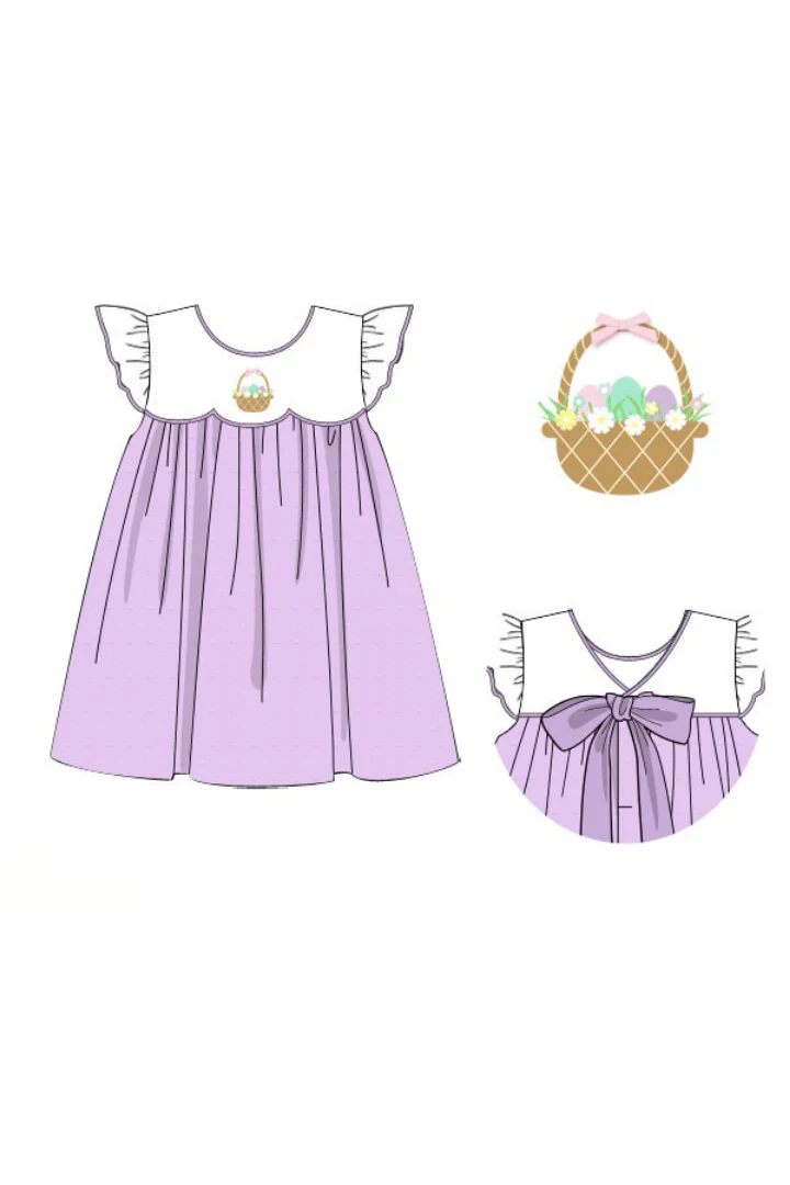 Embroidered Easter Basket Lavender Swiss Dot Dress - Image 3
