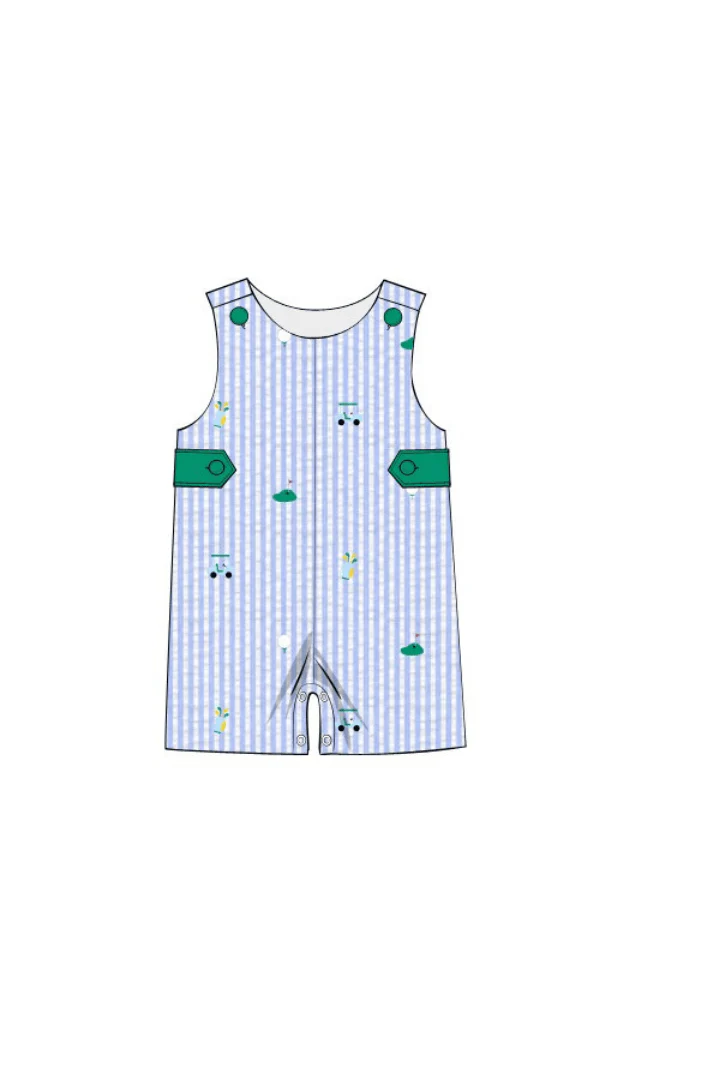 Embroidered Golf Blue Seersucker Jon Jon