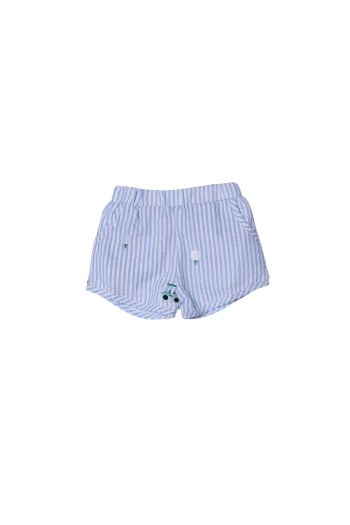 Embroidered Golf Blue Seersucker Short Set - Image 2