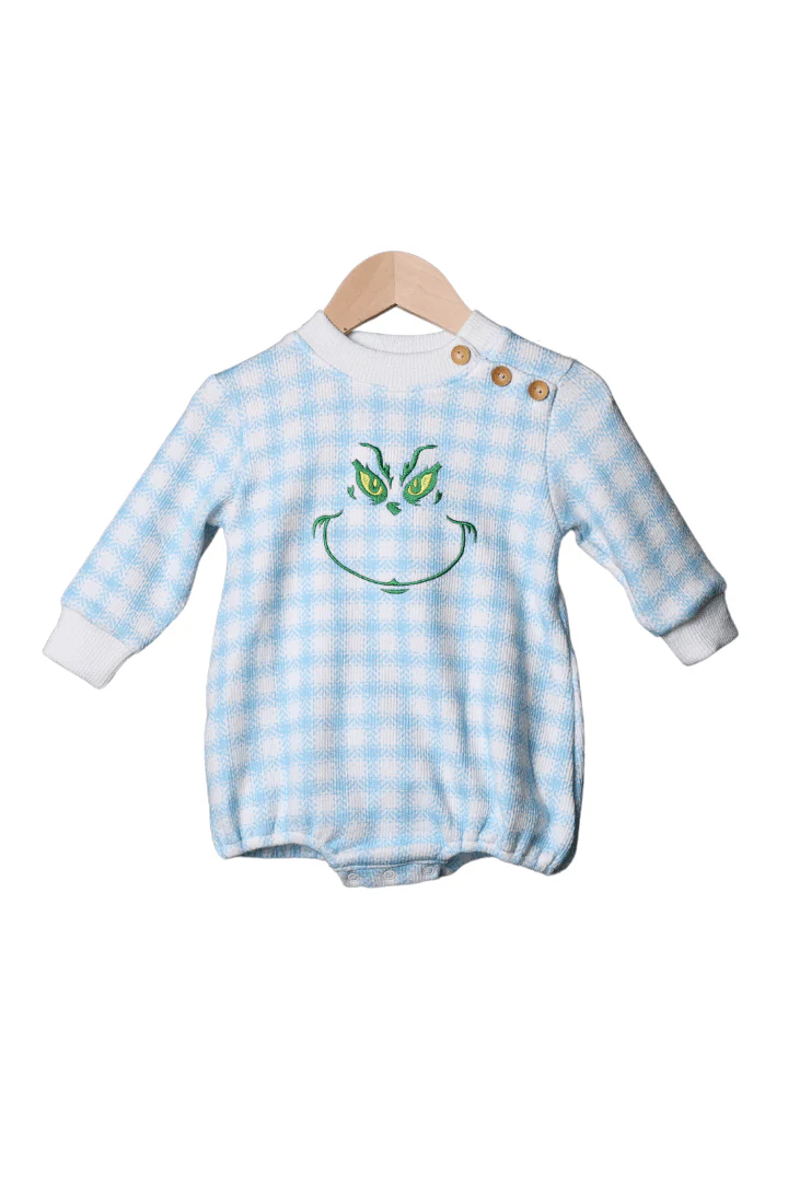 Embroidered Grouch Blue Gingham Cardigan Bubble