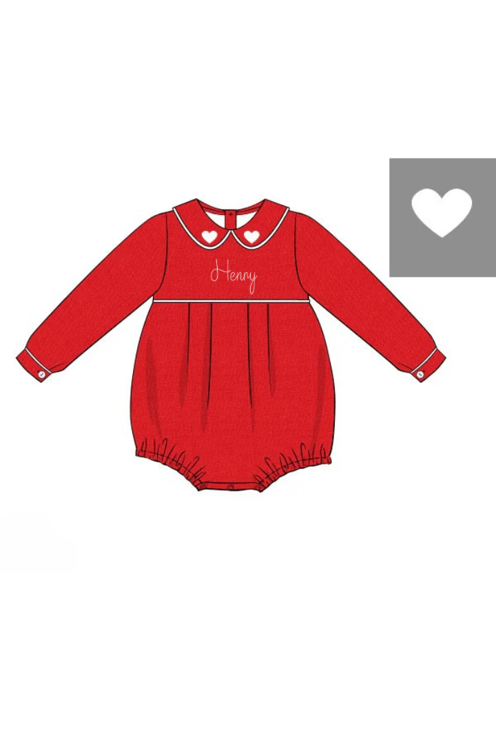 Embroidered Heart Red Linen Bubble - Image 2