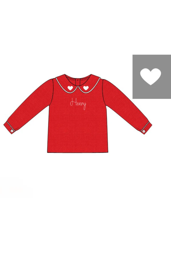 Embroidered Heart Red Linen Shirt - Image 2