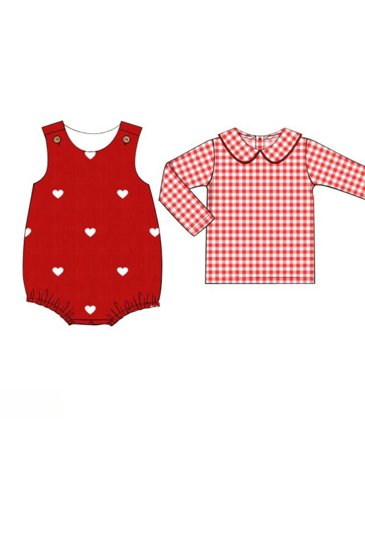 Embroidered Hearts Red Corduroy 2 Pcs Bubble Set - Image 2
