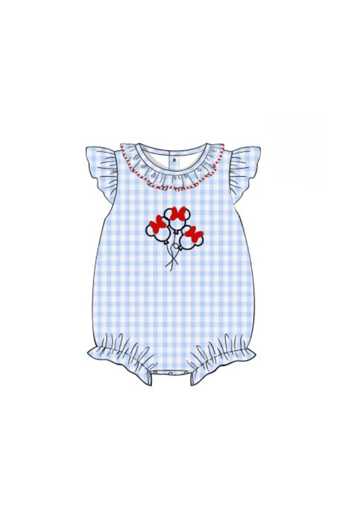 Embroidered Magical Balloon Blue Gingham Ruffle Bubble - Image 2
