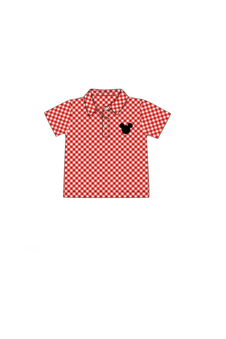 Embroidered Mouse Red Gingham Polo Shirt - Image 3