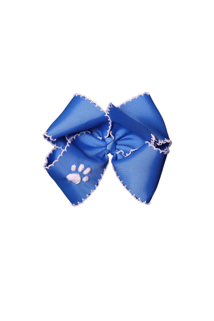 Embroidered Paw Scalloped Edge Grosgrain Royal Blue Bow