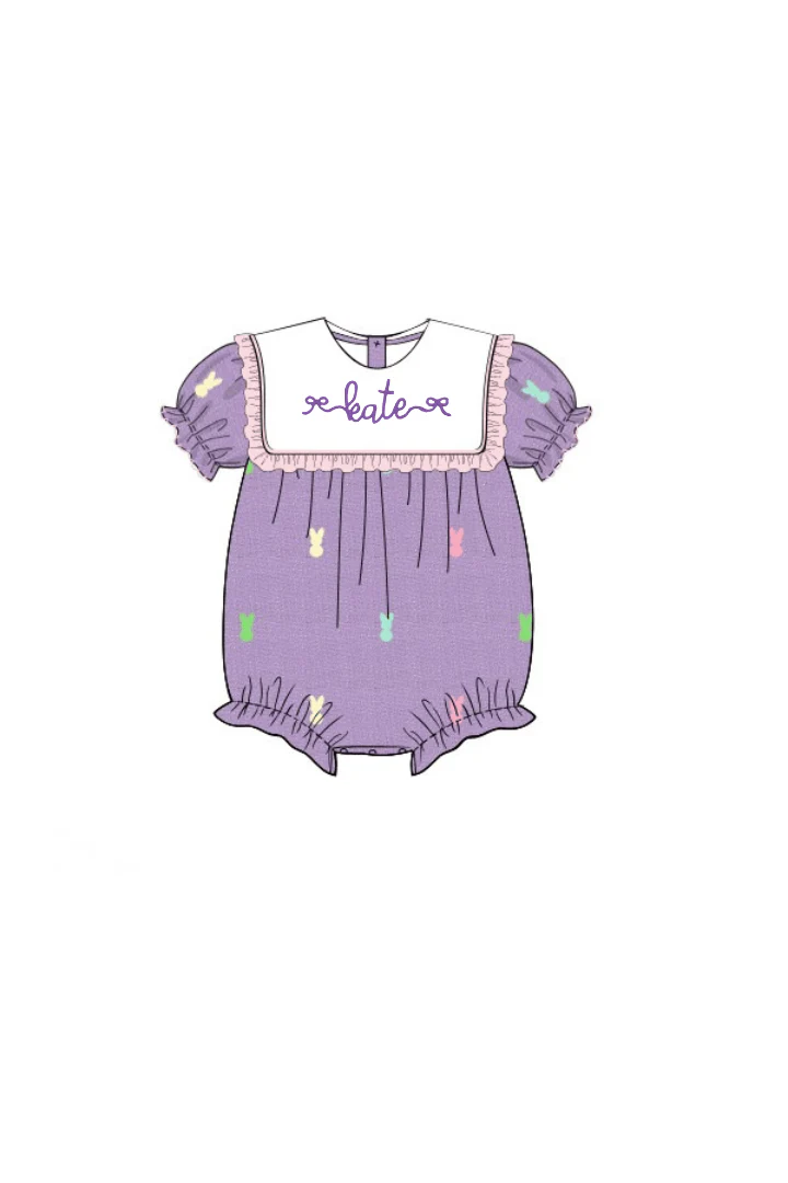 Embroidered Peep Lavender Linen Bib Bubble - Image 2