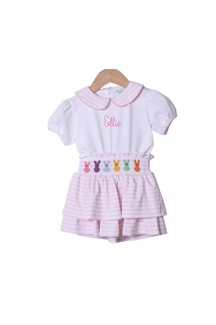 Embroidered Peeps Pink Stripe Skort Set