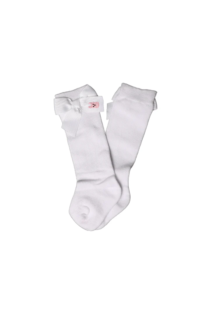 Embroidered Pink Peep Bow Knee Socks
