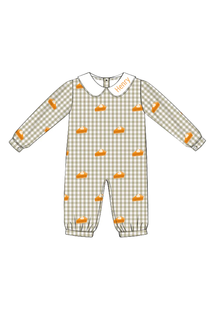 Pre-Order Embroidered Sweet as Pie Khaki Gingham Romper