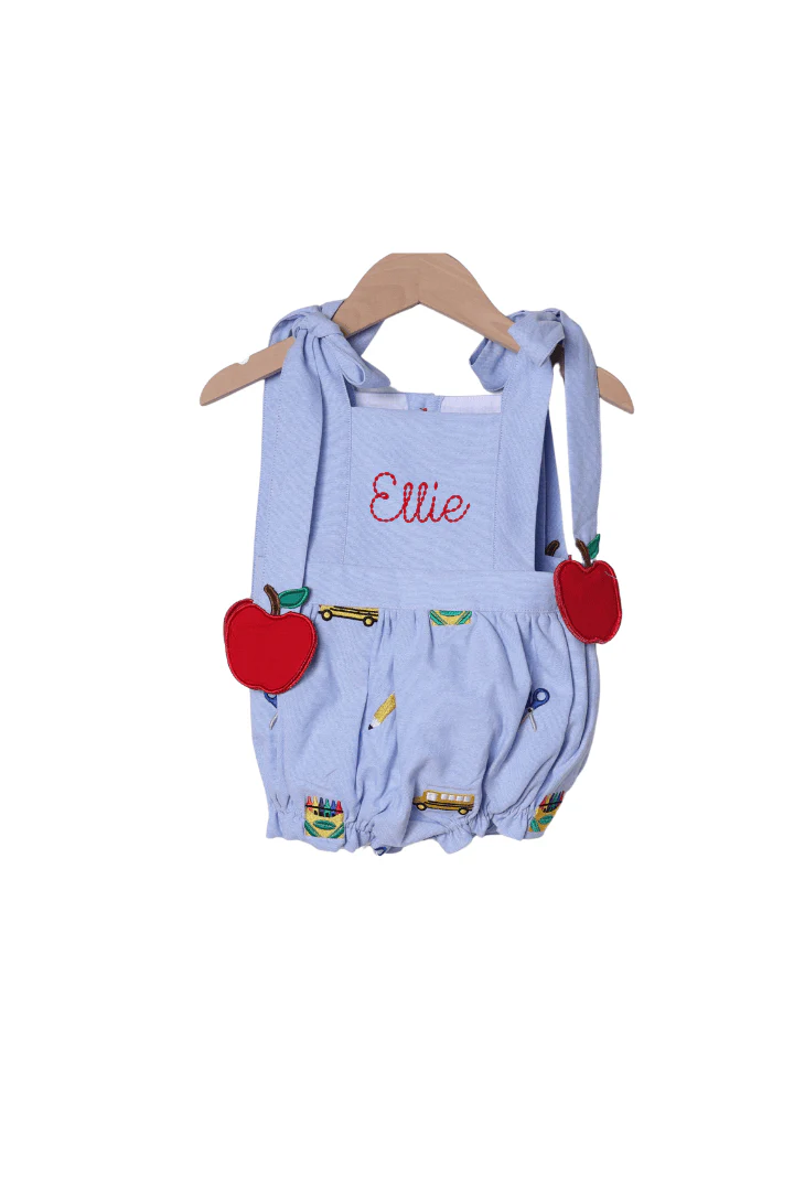 Embroidered School Days Apple Tie Bubble