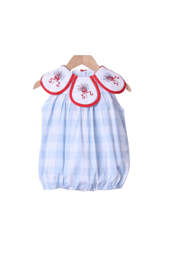 Embroidered Sparkler Blue Gingham Tulip Bubble