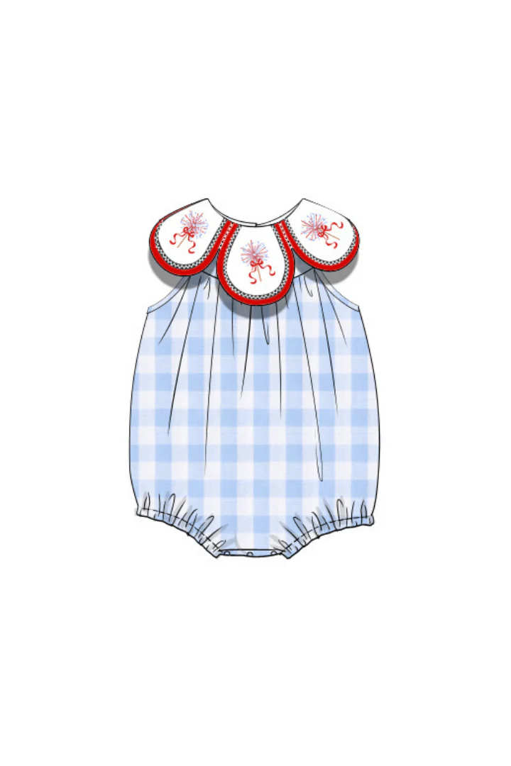 Embroidered Sparkler Blue Gingham Tulip Bubble - Image 2