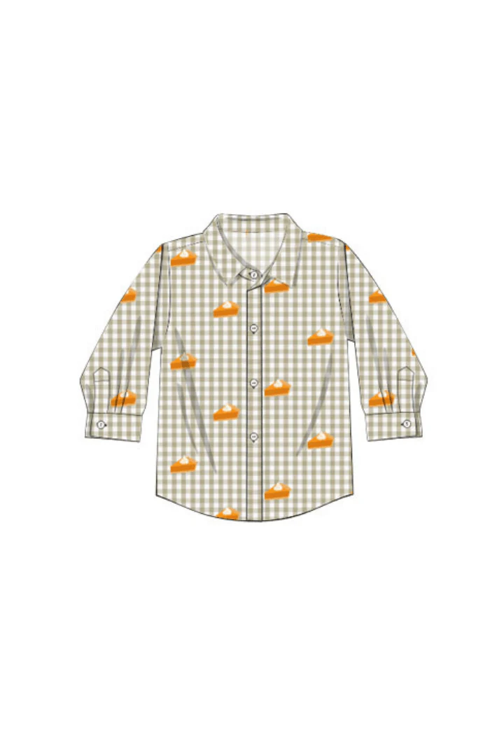 Pre-Order Embroidered Sweet as Pie Khaki Gingham Button Down