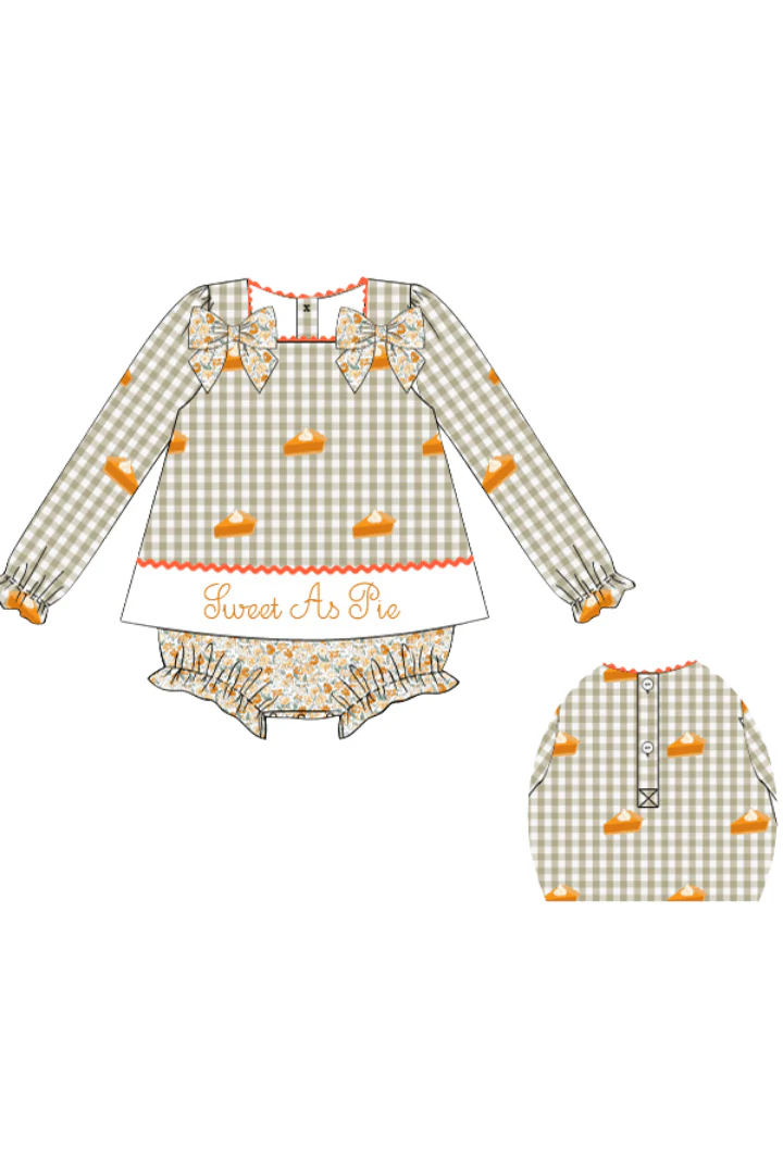 Pre-Order Embroidered Sweet as Pie Khaki Gingham Swing Bubble