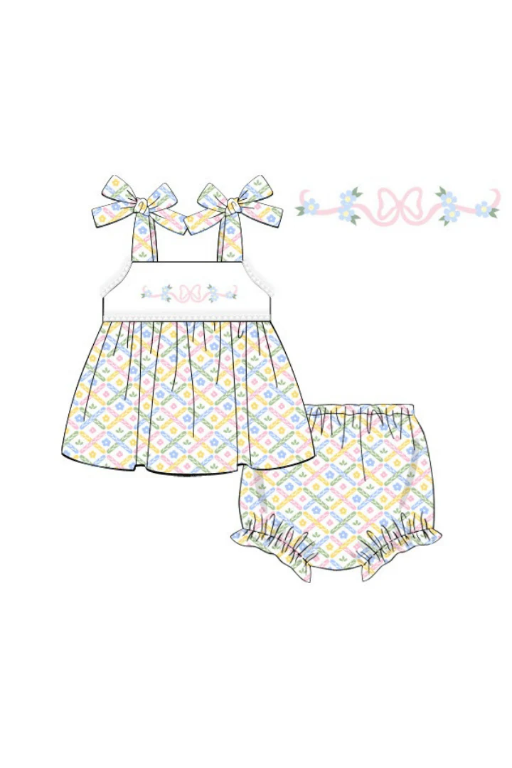 Hand Embroidered Sweet Colorful Floral Bloomer Set - Image 2