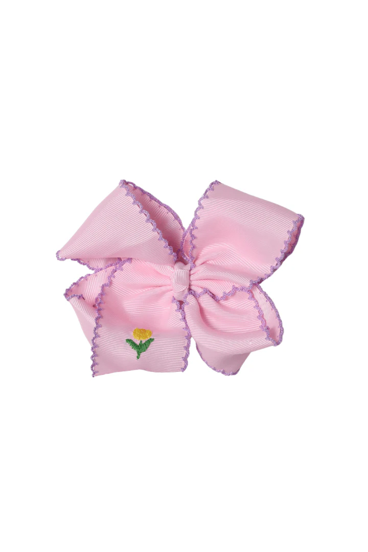 Embroidered Tulip Pink Grosgrain Bow