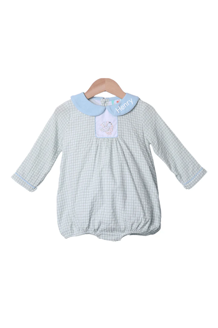 Embroidered Turkey Sage Windowpane/Blue Linen Bubble