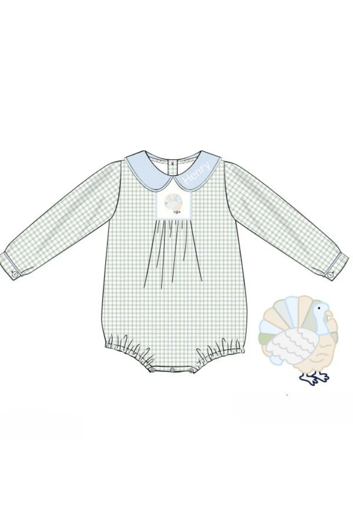 Embroidered Turkey Sage Windowpane/Blue Linen Bubble - Image 2
