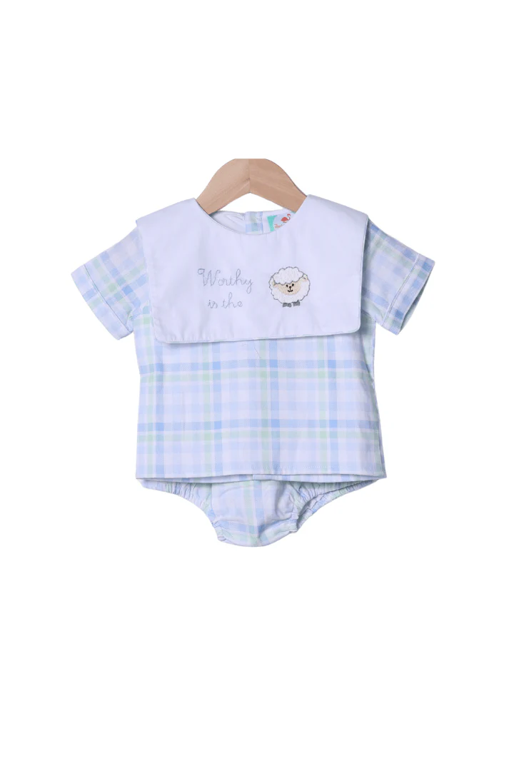 Embroidered Worthy IS the Lamb Swiss Plaid Diaper Set