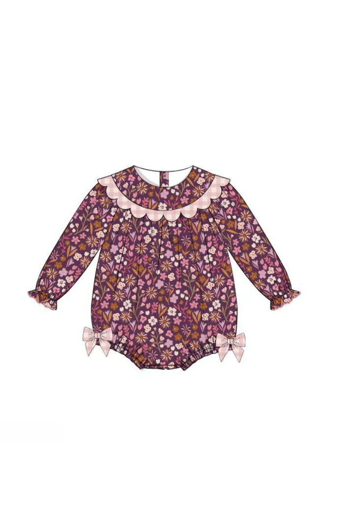 Pre-Order Fall Floral Maroon Scalloped Gingham Bubble
