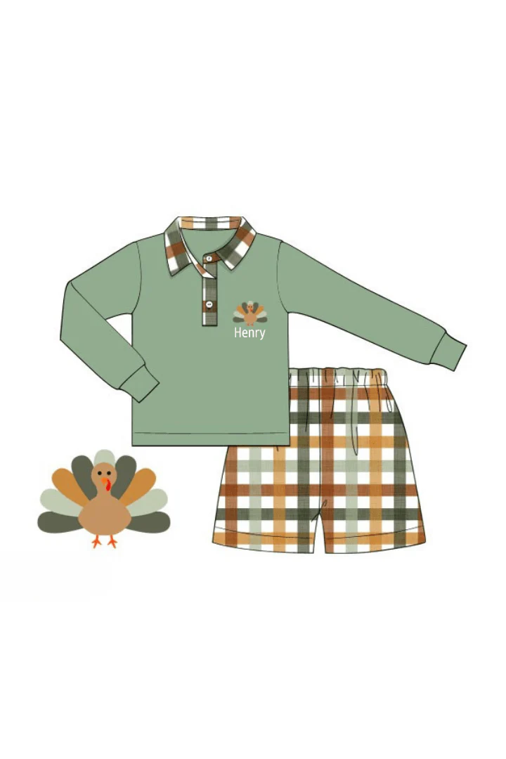 Pre-Order Fall Floral Turkey Polo Short Set