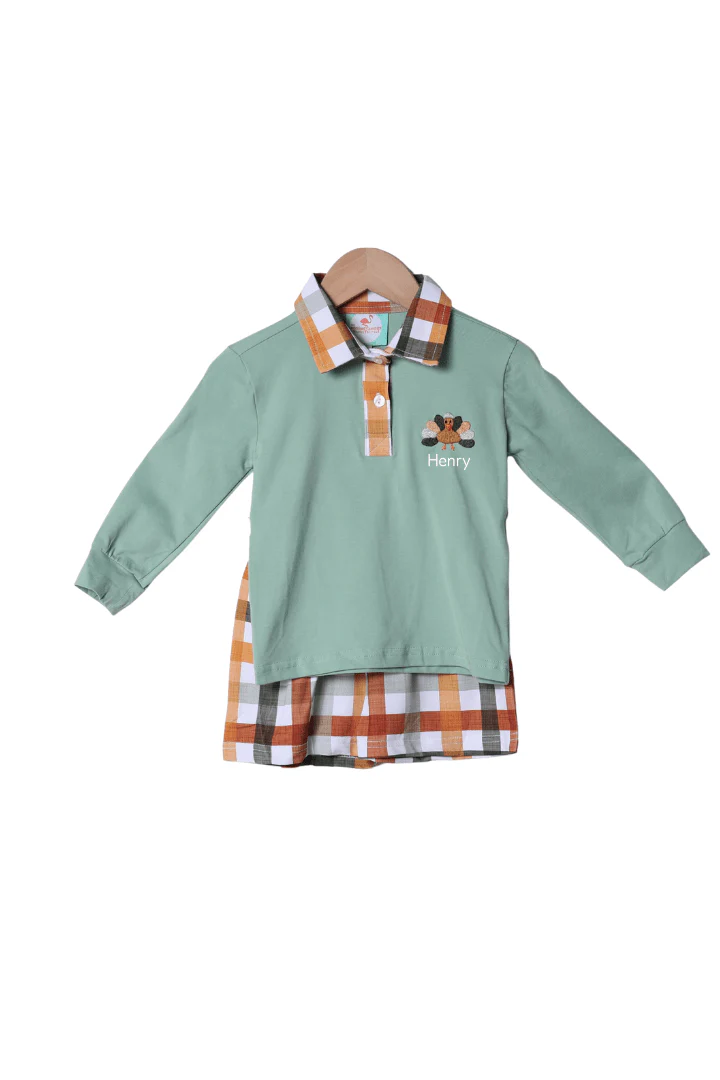 Pre-Order Fall Floral Turkey Polo Short Set - Image 2