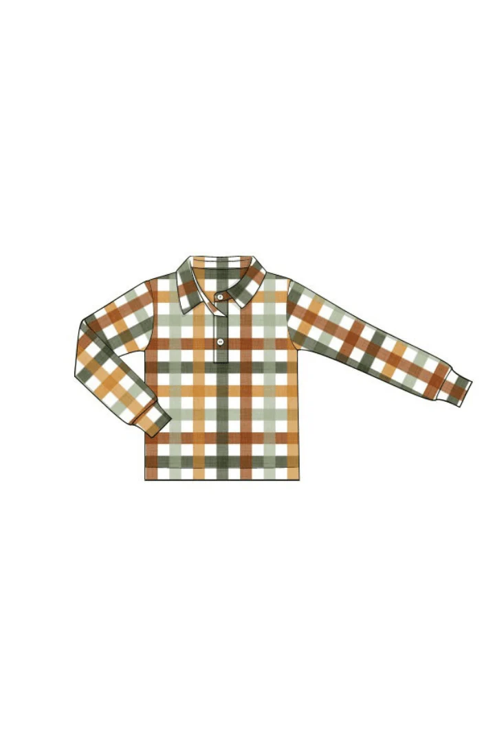 Fall Plaid Polo Long Sleeve Shirt - Image 2