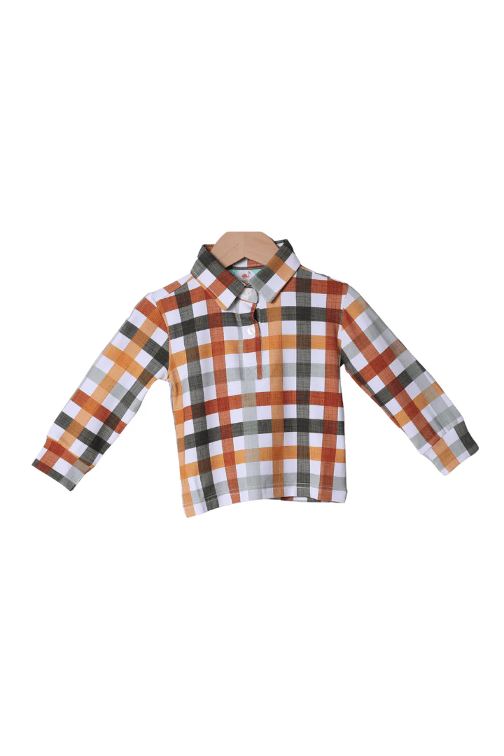 Fall Plaid Polo Long Sleeve Shirt