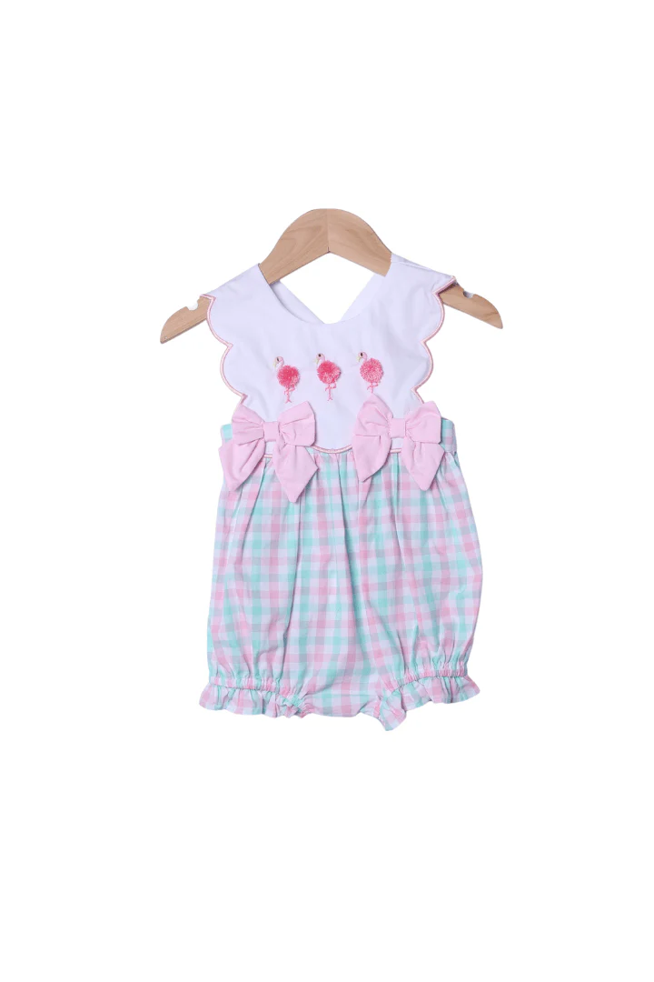 Flamingo Pink and Mint Plaid Bow Bubble